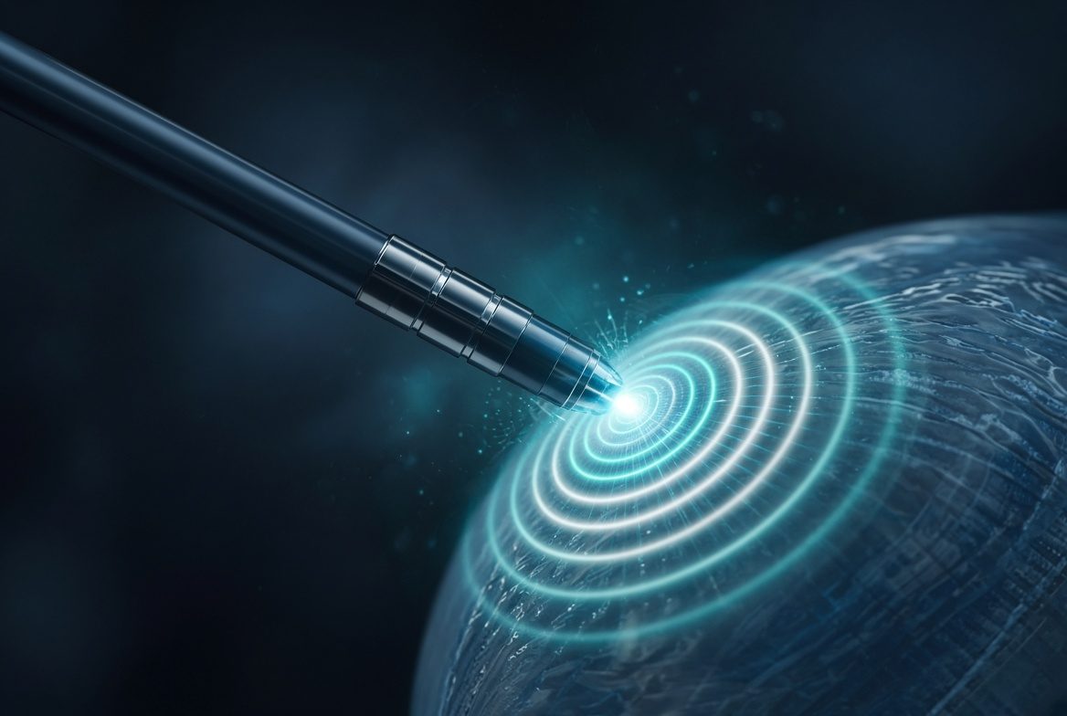 Conceptual image of pulsed field ablation energy at a catheter tip